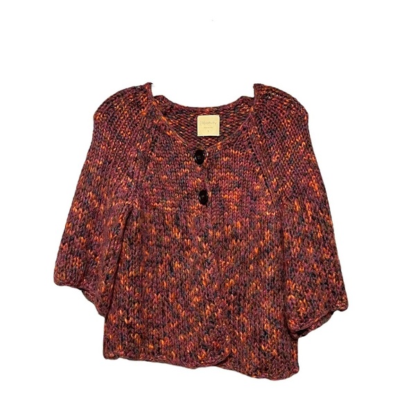 Relativity Marled Crochet Knit 2 Button Cape Multicolor Cropped Sweater Large - Picture 1 of 9